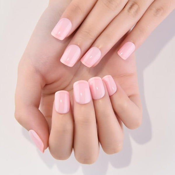 evpct French Tips Press on Nails Petite Squoval for Women Gift, Nude Pink + Peach Pink Liner Tips, Soft Gel Press Stick on Nail with Nail Kit, Supremely Fit Full Cover, Reusable Acrylic Fake Nails Kit