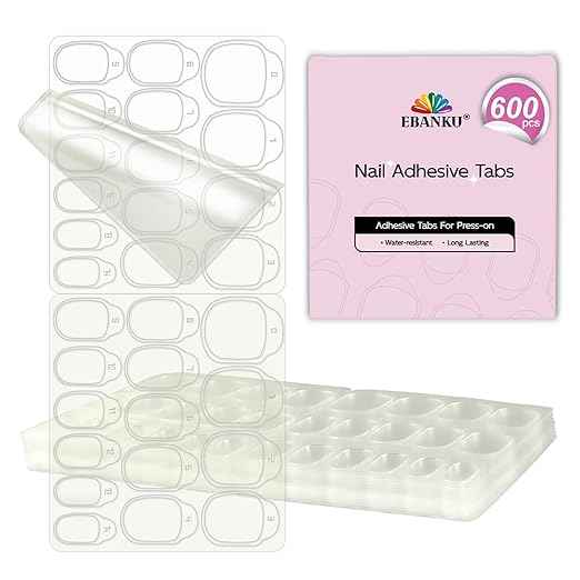 600PCS Nail Adhesive Tabs for Press on, EBANKU Waterproof Breathable Nail Glue Stickers Ultra-Thin Press on Nail Sticky Tabs in 15 Sizes, 20 Sheets Double Sided Transparent Nail Tape for Manicure DIY