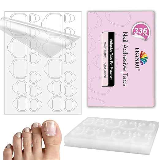 336PCS Nail Adhesive Tabs for Toe, EBANKU Waterproof Breathable Toenail Glue Stickers Ultra-Thin Press on Nail Sticky Tabs in 12 Sizes, 14 Sheets Double Sided Transparent Adhesive Tape for DIY