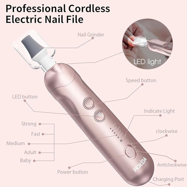 Cordless Electric Nail File Set, Rechargeable Pedicure Tools for feet, Professional Manicure Pedicure Kit 5 Speeds Hand Foot Care Nail Drill for Thick Nail Toenail Cuticle Women Men Pets