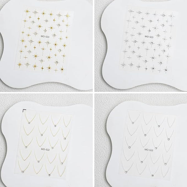 4 Sheets Star Nail Art Stickers French Nail Decals 3D Self-Adhesive Nails Art Supplies Gold Silver Stars Crystal Rhinestones Designs Stickers for Women Manicure Decoration - Bel Marant