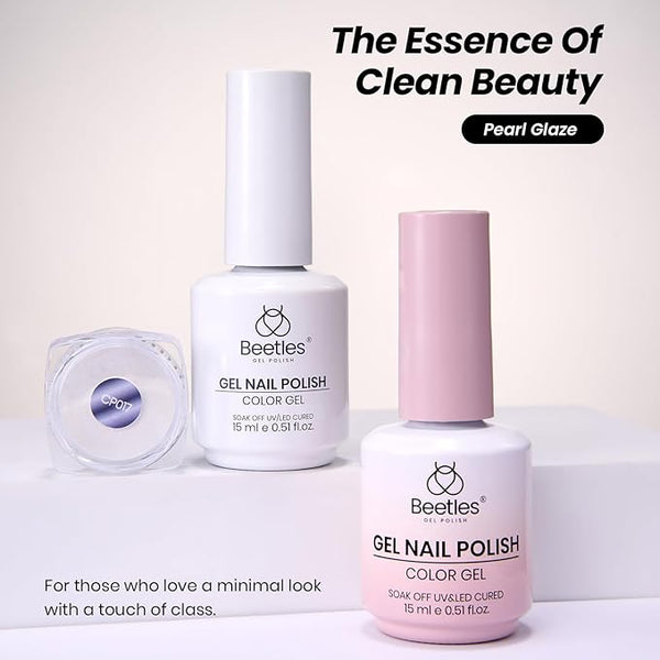 Beetles Upgraded French Tip Gel Polish Set - Pearl Glaze White Nude Pink Gel Nail Kit Soak Off UV LED with 4 Styles Bubble French&Chrome Powder Nail Art Sticker DIY Home Salon Spring Gift for Women