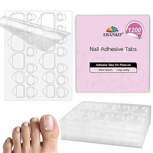 1200PCS Nail Adhesive Tabs for Toenail, EBANKU Breathable Toenail Glue Stickers Ultra-Thin Press on Nail Sticky Tabs in 12 Sizes, 50 Sheets Waterproof Double Sided Transparent Nail Tape for DIY