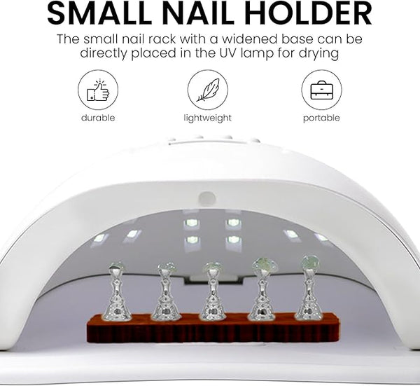 Wooden Stand for Nails Art Display Practice 2 Set, 1 Heart Shaped Acrylic Magnetic Nail Stand, Fake Nail Holder with 200 Pieces Double-sided Tape, For Home DIY Salon Supplies (Walnut, Large)