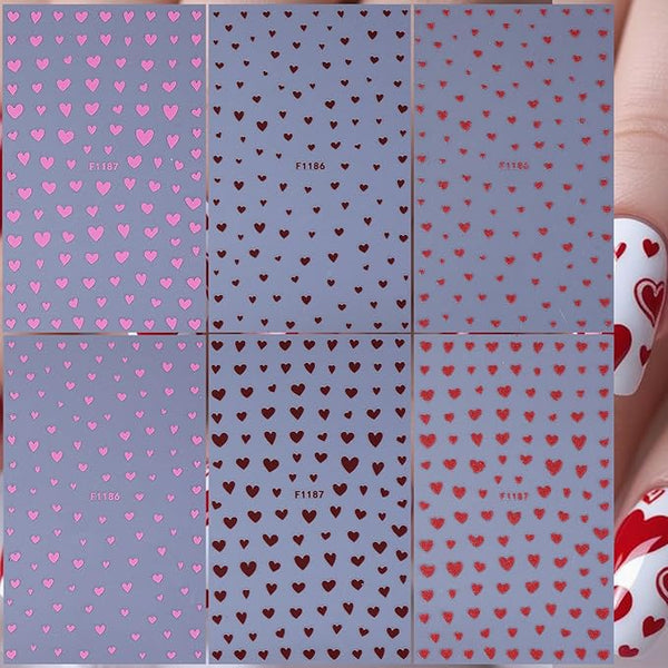 6Sheets Heart Nail Stickers Valentines Sweet Red Pink Love Selfadhesive Nail Decals 3D Glittery Stars Hearts Nail Design Heart Shaped French Sticker for Women Valentine Holiday Nail Decoration - Bel Marant