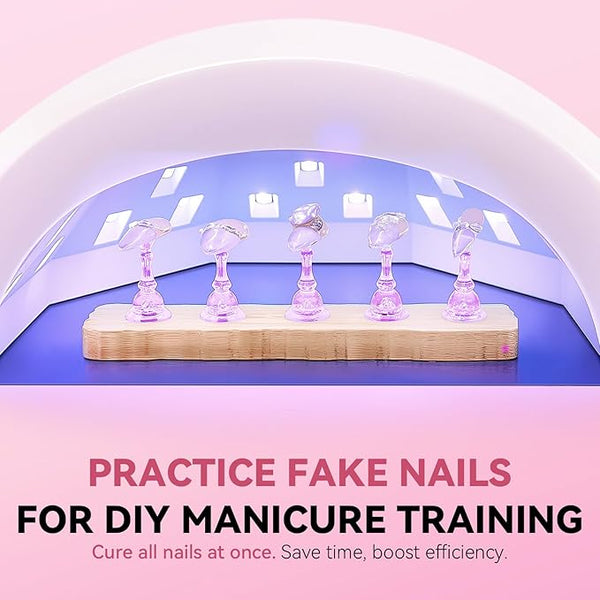 Nail Stand for Press On Art Display Practice 2 Sets, 1 Heart Acrylic Magnetic Nail Stands, Fake Nail Holder Tips, 200 PCS Double-Sided Tape, DIY Kit Home Supplies (Wood And Purple, Medium)