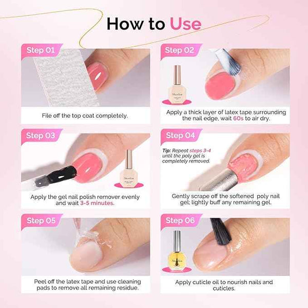 MelodySusie Gel Polish Remover Kit with Cuticle Oil & Liquid Latex Tape & Wipes & Peel Off Manicure Tools, Gel Remover for Nails 2-5 Minutes At Home, No Need Soaking Wrapping