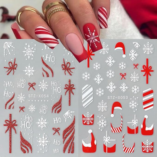 8 Sheets Christmas Nail Art Stickers 3D Christmas Gift Bow Ribbon Design French Tip Nail Stickers Xmas Candy Snowflake Nail Decals Winter Holiday Nail Decorations for Acrylic Nails DIY Manicure Tips - Bel Marant