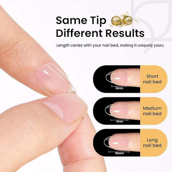 Beetles Gel Nail Kit Short Almond Gift Spree, with Dehydrator and Primer, 576Pcs Half Matte Etch-X Gel Nail Tips Solid Nail Glue Mini Lamp Acrylic Tips Easy DIY Extension Set Gift for Women