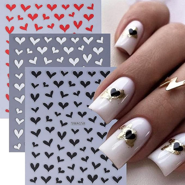 6Sheets Love Heart Nail Art Stickers Decals,3D Valentine's Heart Self-adhesive Nail Supplies Glitter Red Love Hollow Hearts Shaped Design French Nail Sticker for Women DIY Romantic Manicure Decoration - Bel Marant
