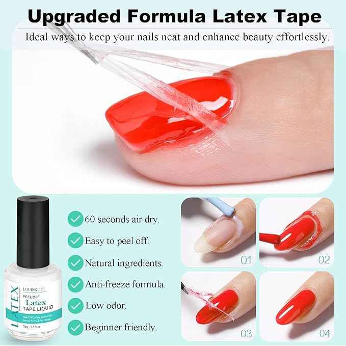 LOUINSTIC 3-in-1 Gel Nail Remover Kit – Gel Nail Polish Remover, Liquid Latex Peel-Off Tape, Cuticle Oil for Nails & Manicure Tools – Acetone-Free, Low Odor, Removes Gel in 2–5 Min, No Foil
