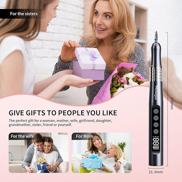 Professional Cordless Nail Drill with UV Light, 35,000 RPM Electric Nail File for Acrylic Gel Dip Powder Nail Tool, Portable Rechargeable Manicure Pedicure Kit, Rose Gold