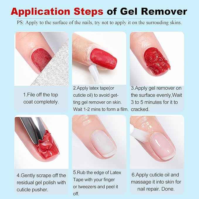 LOUINSTIC 3-in-1 Gel Nail Remover Kit – Gel Nail Polish Remover, Liquid Latex Peel-Off Tape, Cuticle Oil for Nails & Manicure Tools – Acetone-Free, Low Odor, Removes Gel in 2–5 Min, No Foil