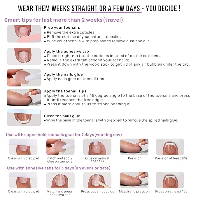 BTArtbox Press on Toenails Short, White French Tips Toenail Press Ons Square for Women, Light Weight Press on Toe Nails with Glue, Fake Toenails in 16 Sizes- 32 Toenails Kit, Timeless Grace