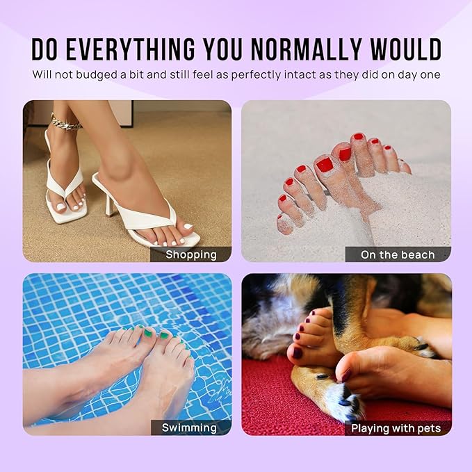 BTArtbox Press on Toenails Short, White French Tips Toenail Press Ons Square for Women, Light Weight Press on Toe Nails with Glue, Fake Toenails in 16 Sizes- 32 Toenails Kit, Timeless Grace