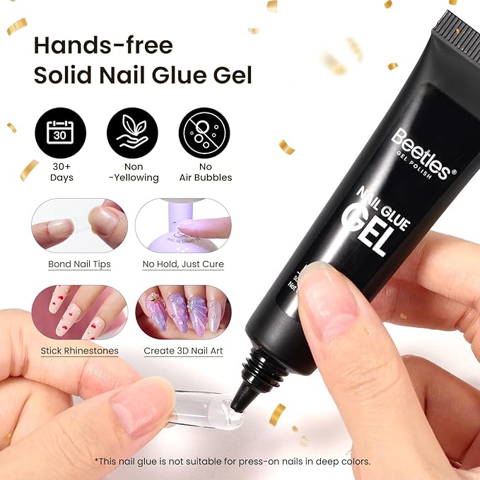 Beetles Gel Nail Kit Short Almond Gift Spree, with Dehydrator and Primer, 576Pcs Half Matte Etch-X Gel Nail Tips Solid Nail Glue Mini Lamp Acrylic Tips Easy DIY Extension Set Gift for Women