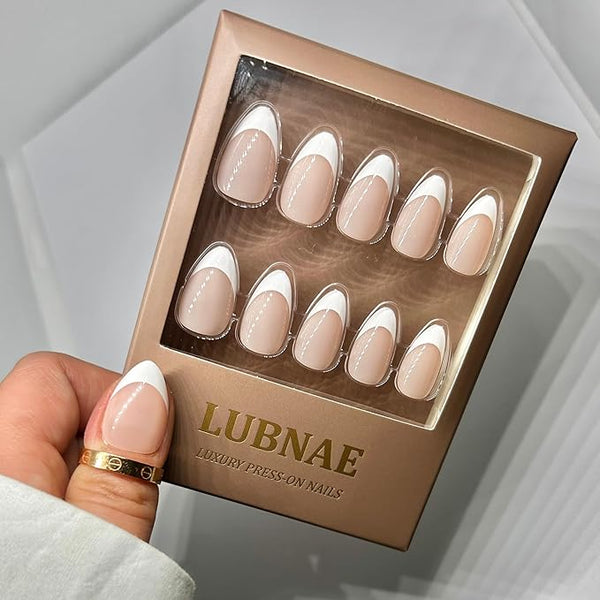 -Designed in PARIS. Luxury Collection Press-On Nails – Collection – 30 Reusable Nails with Glue – Almond Short – Salon Quality at Home (Paris French)