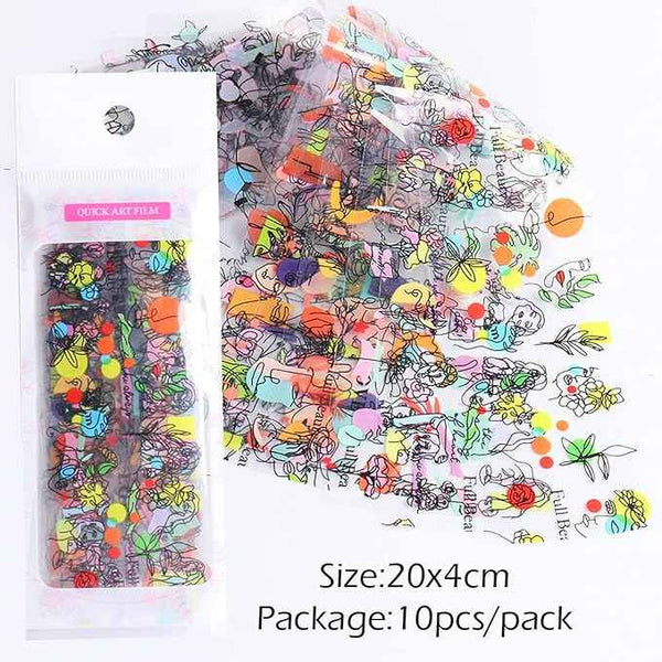 Designer Foil Transfer Stickers Decals, Abstract Face Flowers Nail Foils Design Holographic Fashion Nail Charms Sticker Colors Wraps for Women Girls Manicure Decorations (10 Sheets)