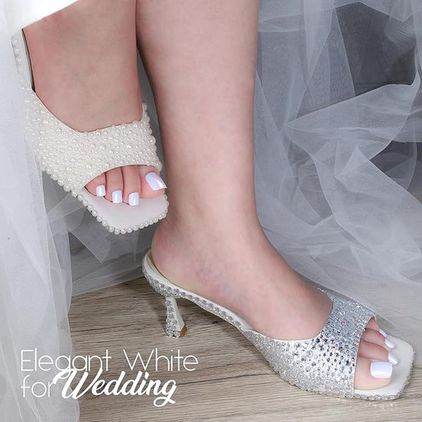 Teenitor White Press on Toenails for Women, 240pcs 15 Sizes of Toe Nail Press ons Fake Toe Nails Tips with Nail Glue, White Toe Press on Nails Square, Toe Nails Press on False Toenails