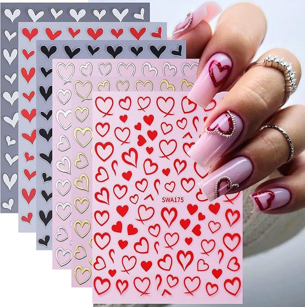 6Sheets Love Heart Nail Art Stickers Decals,3D Valentine's Heart Self-adhesive Nail Supplies Glitter Red Love Hollow Hearts Shaped Design French Nail Sticker for Women DIY Romantic Manicure Decoration - Bel Marant