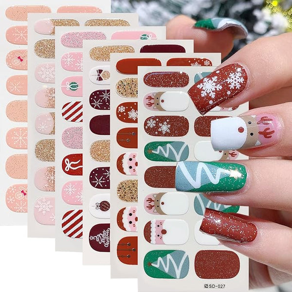 6Pcs Christmas Nail Stickers Cute Christmas Nail Wraps Sticker 3D Snowflake Design Full Glitter French Nail Polish Stickers Xmas Tree Self Adhesive Nail Polish Strips for Women Manicure Accessories - Bel Marant