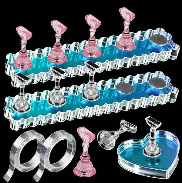 Fandamei Nail Stand, 2 Set Nail Holder for Painting Nails, Press on Nail Stand, Nail Stands for Nail Art. Magnetic Acrylic Nail Practice Display Stands with Double-sided Tape
