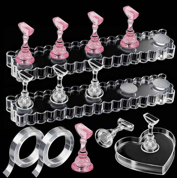 Fandamei Nail Stand, 2 Set Nail Holder for Painting Nails, Nail Stand for Press on, Press on Nail Stand for Practice, Magnetic Acrylic Nail Display Stands for Nail Art with Double-sided Tape